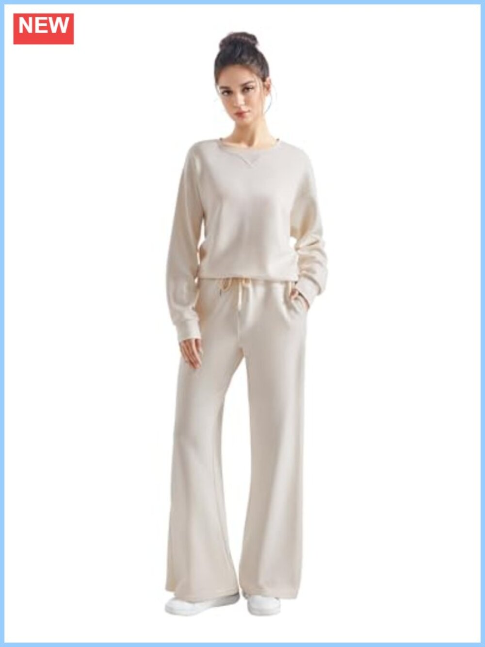 Women's 2-Piece Lounge Set - Oversized Crew Neck Sweatshirt & Wide Leg Pants